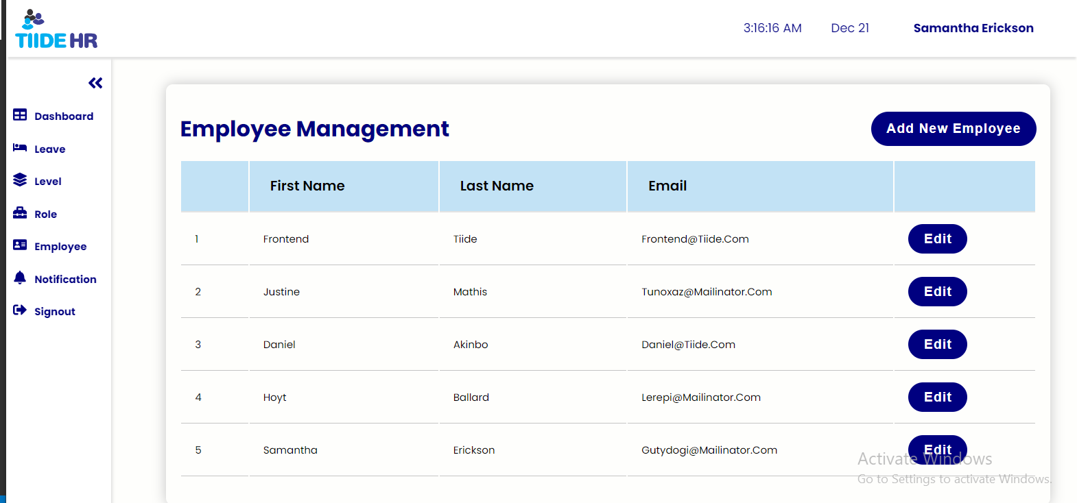 Dashboard screenshot
